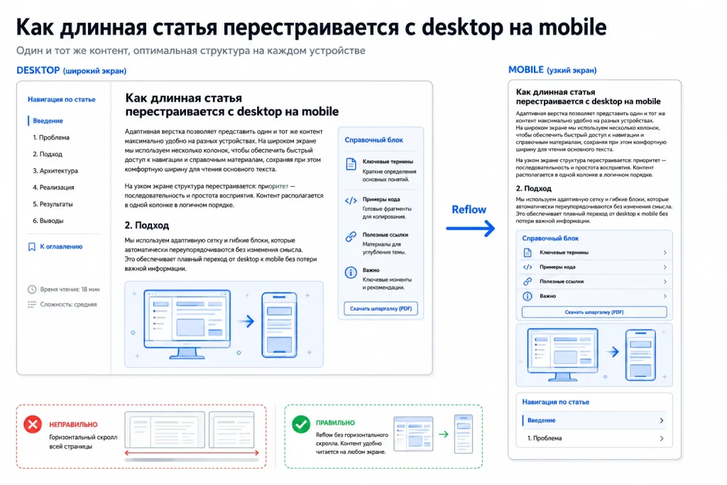 Перестройка длинной статьи с desktop на mobile