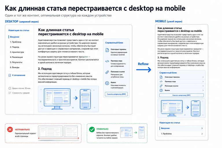 Перестройка длинной статьи с desktop на mobile