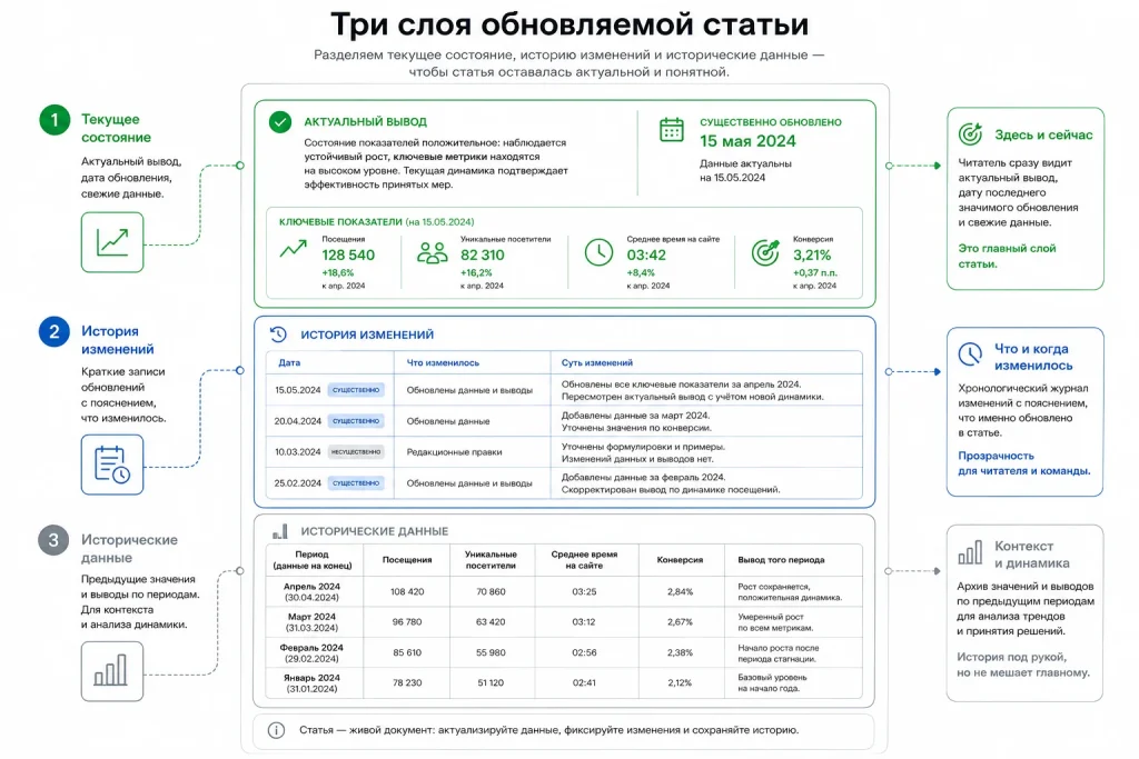 Три слоя обновляемой статьи