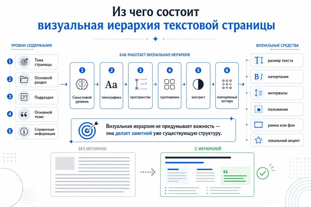 Схема визуальной иерархии текстовой страницы
