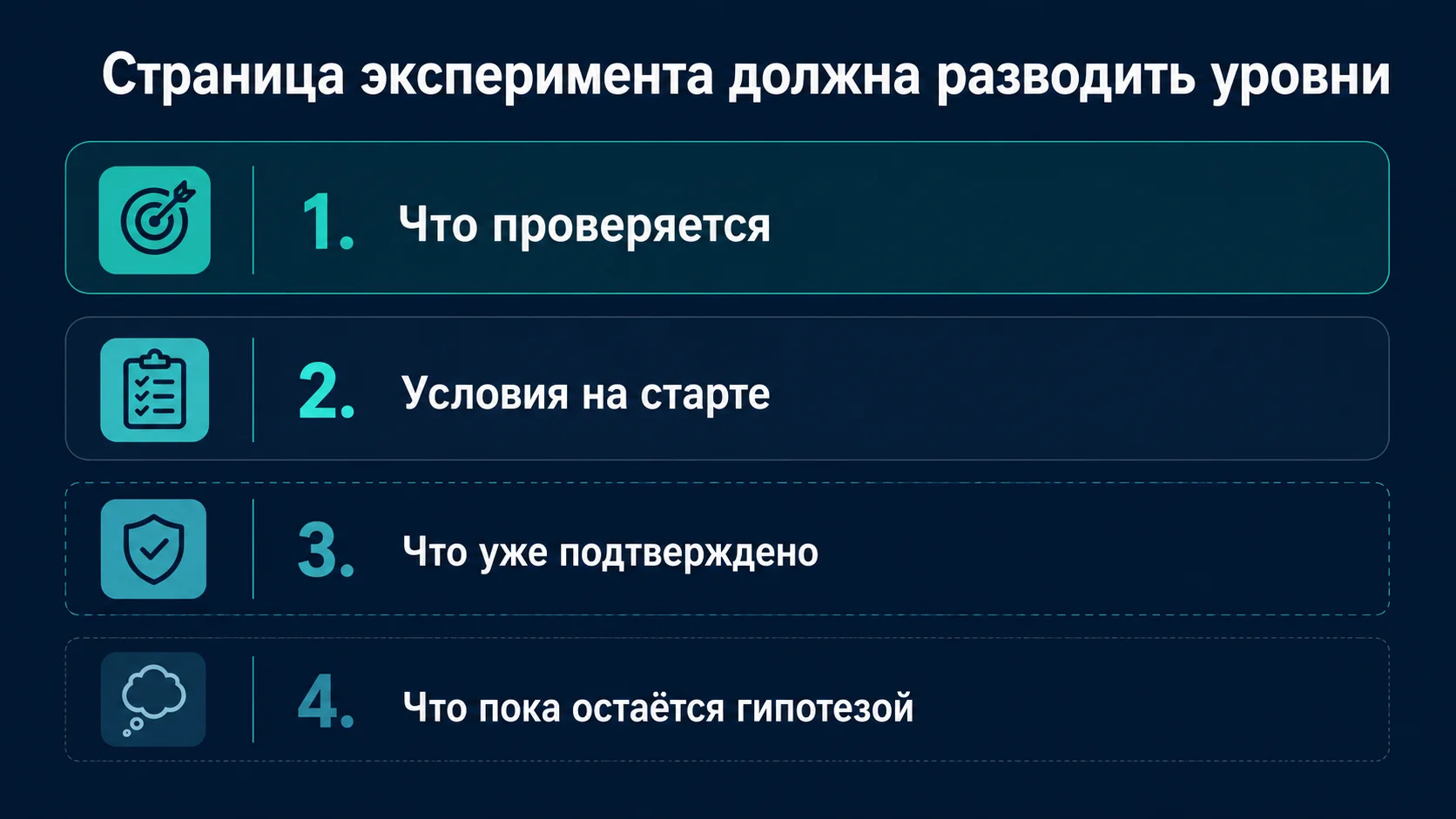 Как на странице топовысок отделить гипотезу, условия эксперимента и уже подтверждённые данные