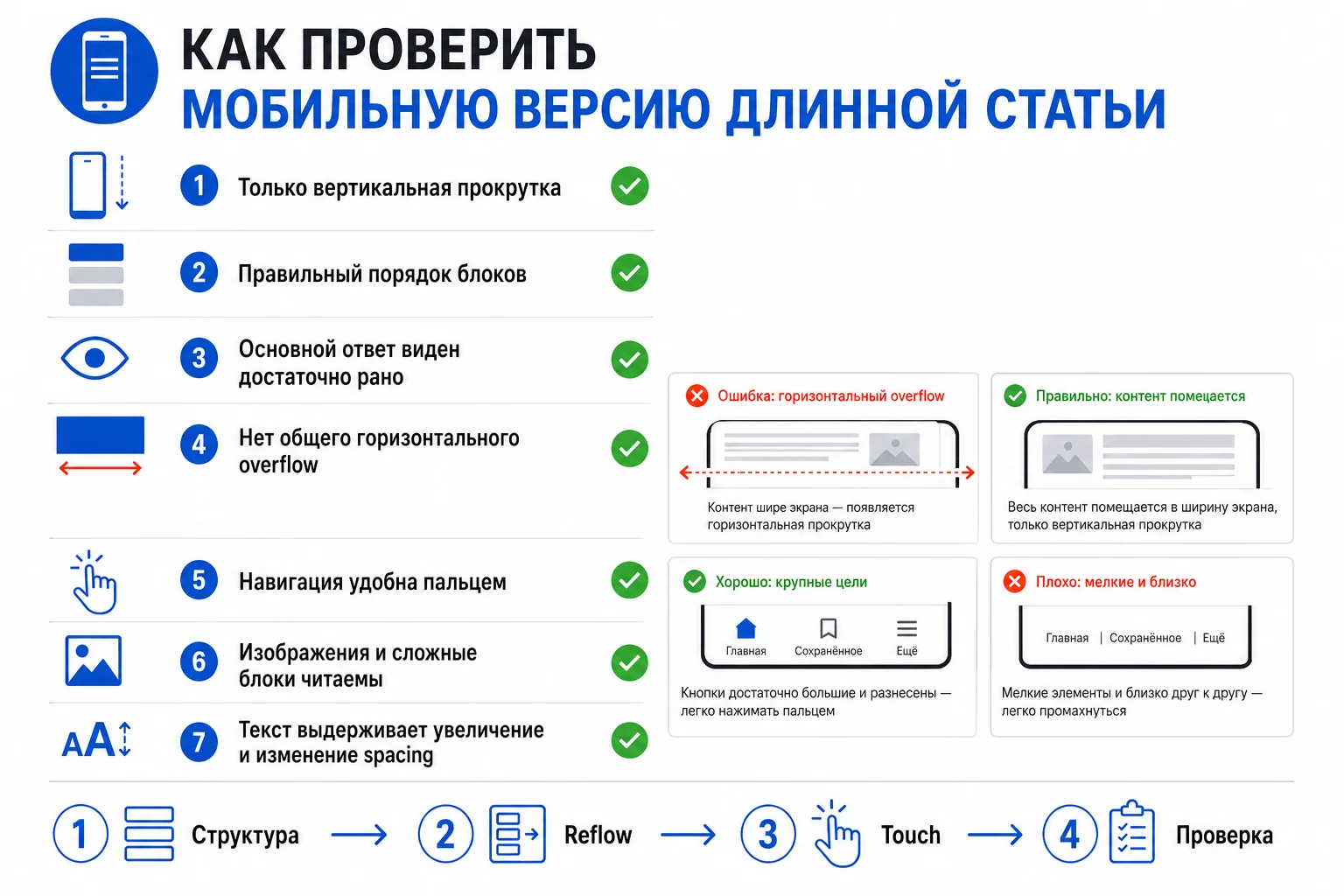 Проверка мобильной версии длинной статьи