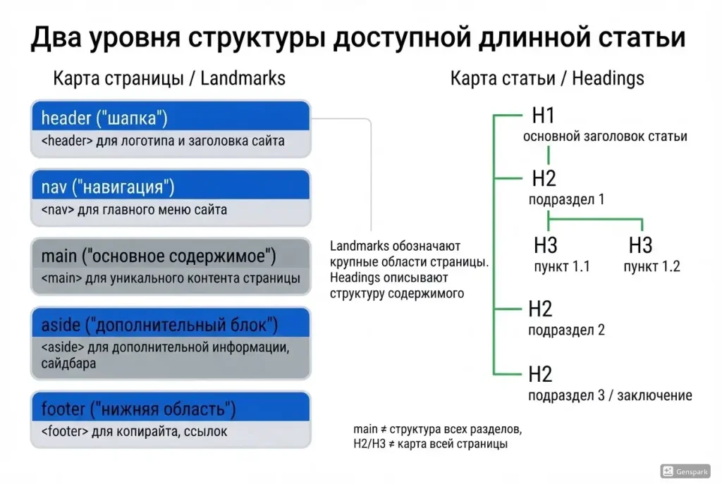 Landmarks и заголовки в структуре длинной статьи