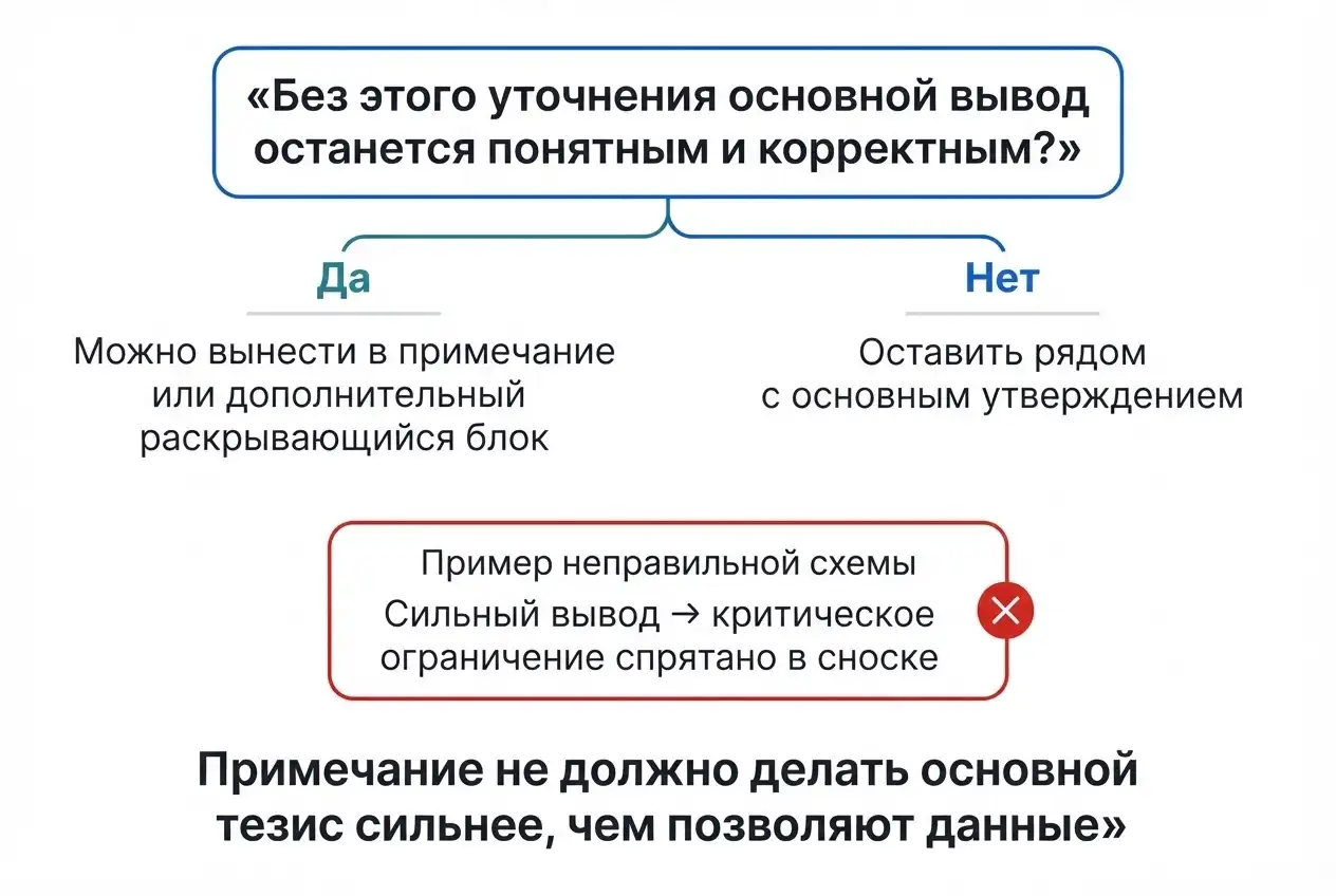 Выбор между текстом и примечанием
